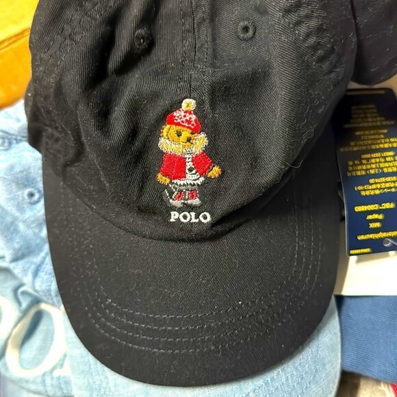 Polo Ralph Lauren black hat with bear  NEW - Picture 1 of 4